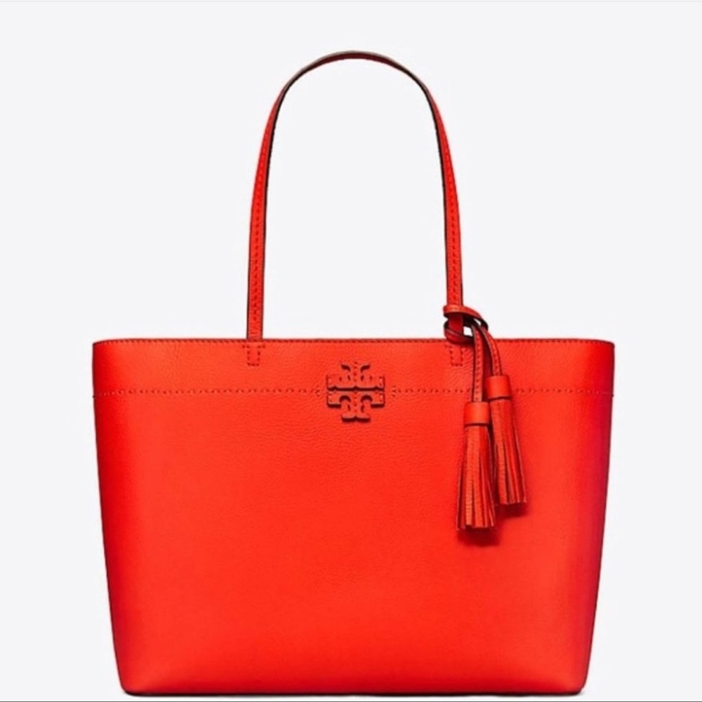 Tory Burch Poppy Red Orange McGraw Leather Tote